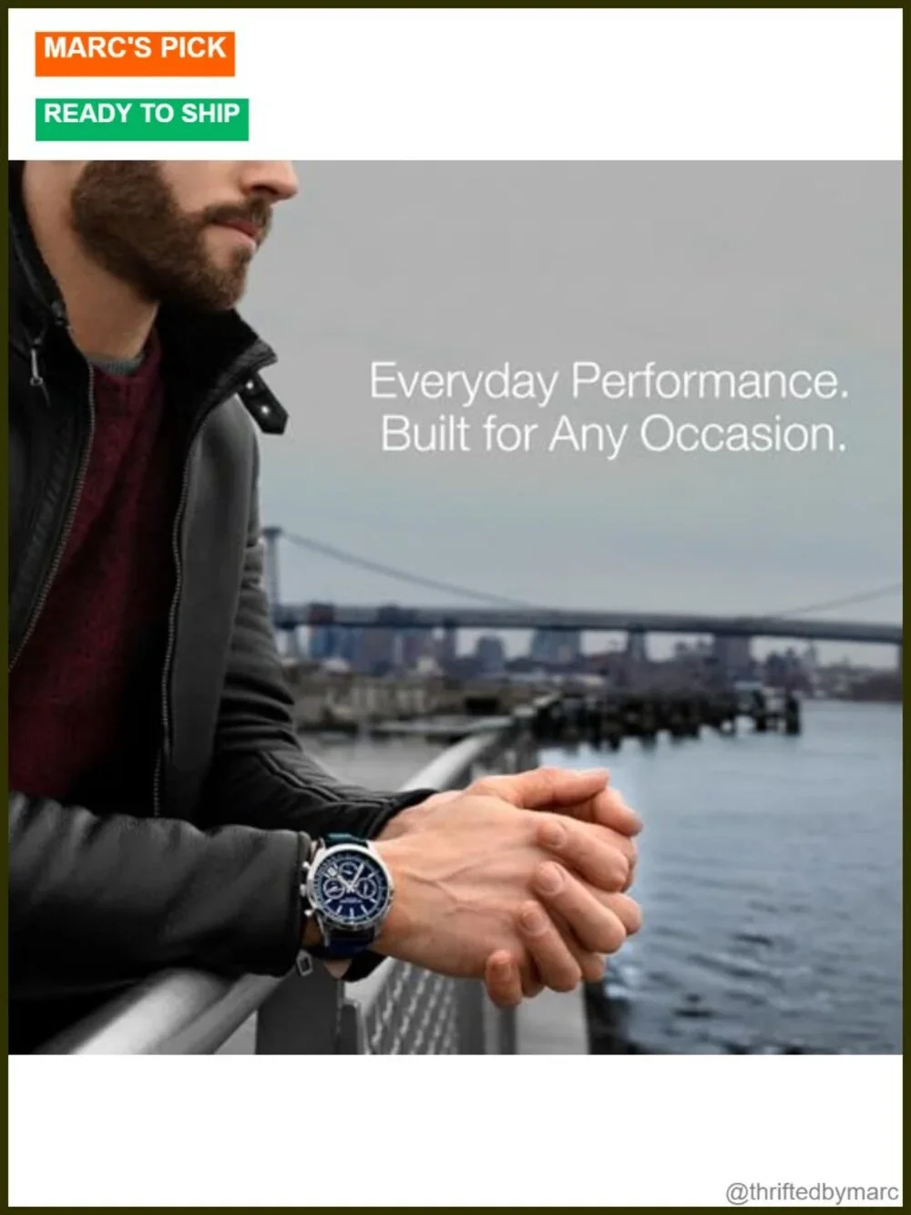 Men's Chronograph Watch – Stainless Steel Case, Leather Band, Blue Dial, Quartz